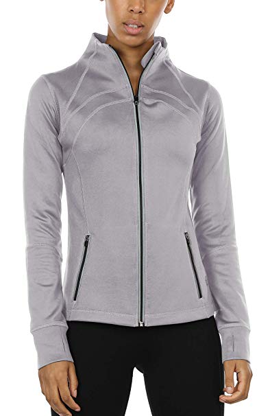 icyzone Women's Running Shirt Full Zip Workout Track Jacket with Thumb Holes