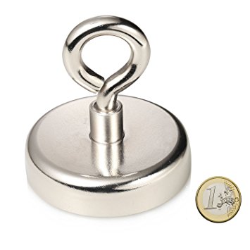 Uolor 120 KG Super Powerful Pulling Force Round Neodymium Magnet with Countersunk Hole and Eyebolt for Magnet Fishing and Salvage in River, 60mm Diameter