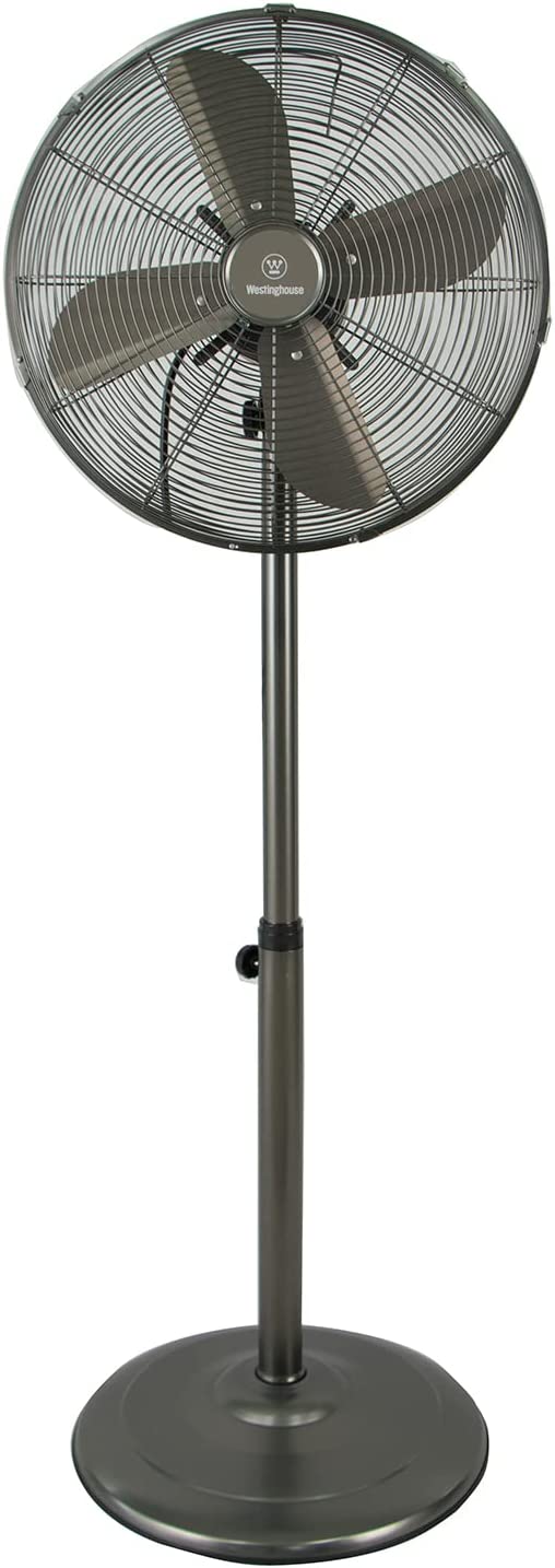 Westinghouse Vintage Metal Pedestal Fan - 16” Stand Fan Made with 3-Speed Setting, 4 Heavy-Duty Blades, SPT-2 Polarized Plug, Telescopic Adjustable Height, and 90° Oscillation Function (Grey)