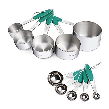Measuring Cups : U-Taste 18/8 Stainless Steel Measuring Cups and Spoons Set of 10 Piece, Upgraded Thickness Handle(Teal)