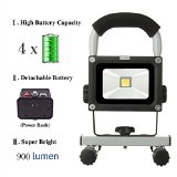 LOFTEK10W Rechargeable Portable LED Work Light 100W Halogen Bulb Equivalent 900lm 8800mAh Detachable Batteryadapter and Car Charger Included Waterproof Outdoor Floodlight
