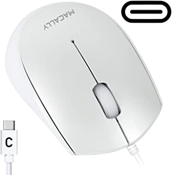 Macally Wired USB-C Mouse for Laptop Windows PC/Apple Mac MacBook Pro 2017 2018 / Desktop Computer with USB Type C Ports - Small Compact Design for Easy Travel - Optical Sensor 1200 DPI (White)