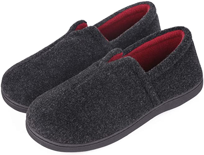 VeraCosy Men's Women's Comfort Micro Wool Felt Memory Foam Loafer Slippers Anti-Skid House Shoes for Indoor Outdoor Use