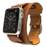 Apple Watch Band MoKo Genuine Leather Smart Watch Band Cuff Strap Replacement for 42mm Apple Watch Models BROWN Not Fit 38mm Version 2015