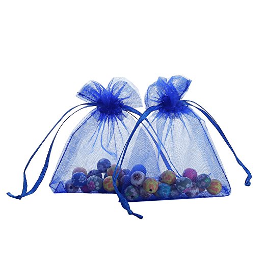 Ankirol 100pcs Sheer Organza Favor Bags 3x4'' Jewelry Candy Gift Bags Samples Display Drawstring Pouches (royal blue)