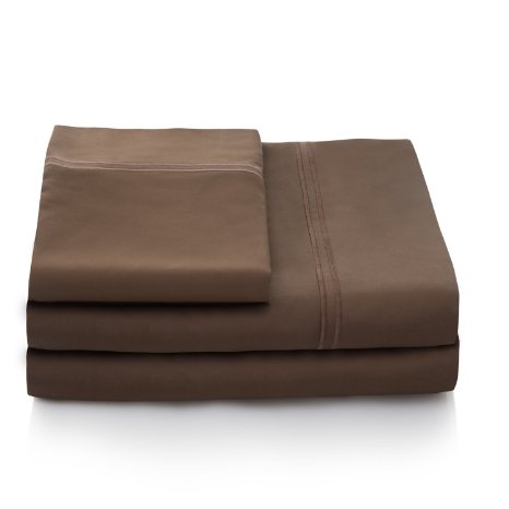 LINENSPA 400 Thread Count 100 Egyptian Cotton Deep Pocket Sheet Set - Split Cal King - Brown