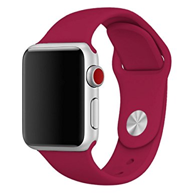 Sport Band for Apple Watch 38mm, BANDEX Soft Silicone Strap Replacement Wristbands for Apple Watch Sport Series 3 Series 2 Series 1(Rose red 38MM S/M)