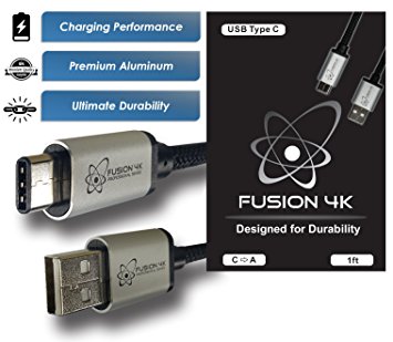 Fusion4K USB Type C to Type A (1 foot) - PROFESSIONAL SERIES - For Macbook, Google Chromebook Pixel, HP Pavilion x2, Lumia 950 & 950 XL, OnePlus 2, Nokia N1, Lenovo Zuk Z1, Nexus 5X & 6P, and Pixel C