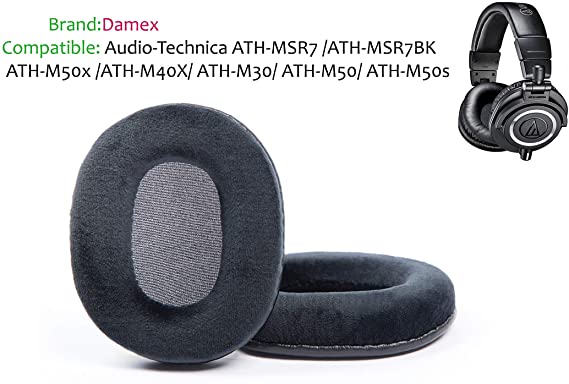 Damex Headphone Ear Pads Replacement Cushion for Audio Technica ATH-M50X ，Compatible with MSR7,MSR7BK,M30,M40X,M50,M50S (Velor Black)