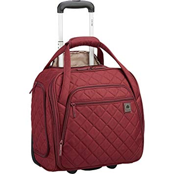 Delsey Quilted Rolling Underseat Bag For Carry-On Fits Overhead & Under Airline Seat - (Burgundy)