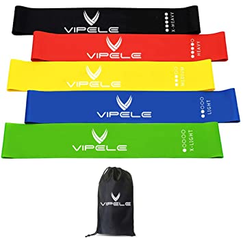 VIPELE Resistance Bands Exercise Loops - Set of 5, 12”X2” Workout Flex Bands for Home Fitness, Stretching, Physical Therapy and More - Includes Carrying Bag