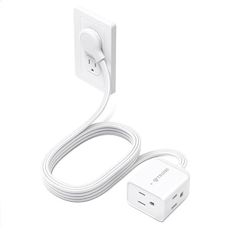 TROND Flat Extension Cord 6 Feet - Right Angled Flat Plug Power Strip, 16 AWG Power Cord Extension Indoor, 3 Prong Extension Cord with Multiple 3 Outlets for Office Home Kitchen Appliances, White