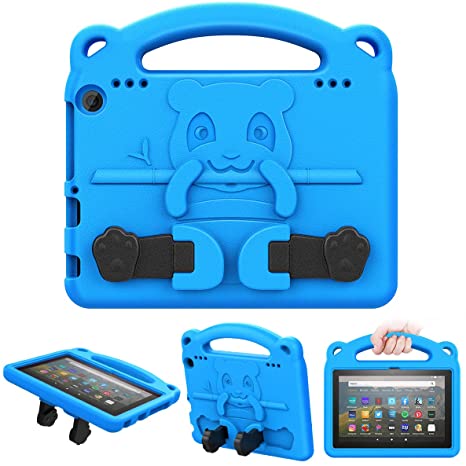 MoKo Case Fits All-New Kindle Fire HD 8 Tablet and Fire HD 8 Plus Tablet(10th Generation, 2020 Release), Shockproof Heavy Duty EVA Foam Kids-Friendly Cover with Hand-grip Convertible Stand - Blue