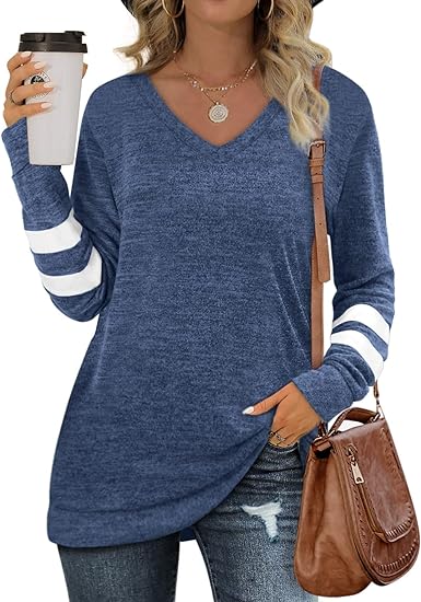 Aokosor Sweatshirts for Women Long Sleeve V Neck Sweaters Tunic Tops for Leggings