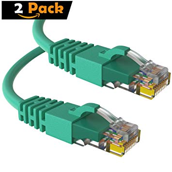 Maximm Cat6 Snagless Ethernet Cable - 2 Feet - Green - [2 Pack] - Pure Copper - UL Listed - Cable Ties Included