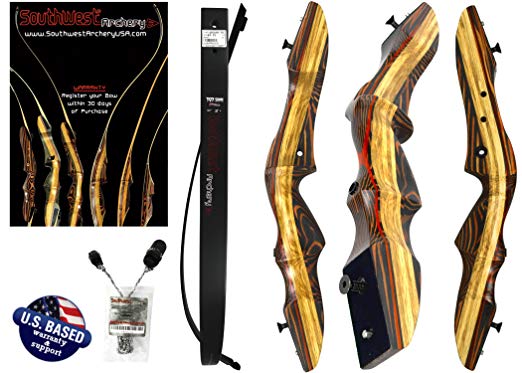 Southwest Archery Tigershark Takedown Recurve Bow and Arrow Set – 62" Recurve Hunting Bow – Right & Left Hand – Draw Weights in 25-60 lbs – USA Based Company – Perfect for Beginner to Pro