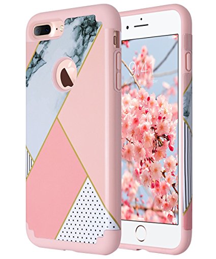 iPhone 7 Plus case, ULAK Slim Heavy Duty Cases Dual Layer Shock-Absorption Hybrid TPU Hard PC Protective Cover for Apple iPhone 7 Plus-Mint Geometric Marble Pattern