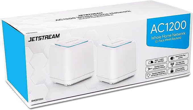 Mesh WiFi Router,Dual Band AC1200 Whole Home Mesh WiFi System with Touchlink Function, Router & Extender Replacement Covers up to 4,500 sq. ft, 2-Pack Includes 1 WiFi Router & 1 WiFi Extenders