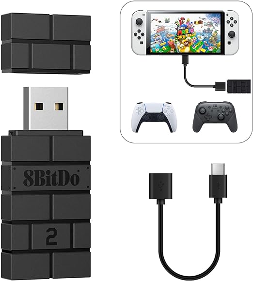 8Bitdo USB Wireless Adapter 2 for Windows, Mac & Raspberry Pi, Compatible with Xbox Series X & S Controller, Xbox One Bluetooth Controller, PS5/PS4/PS3 Controller with OTG Cable