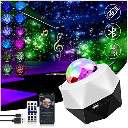 Star Projector Light, Galaxy Night Light 6 Modes 18 Kind Light Effects Starry Projector Aurora Star Lights Built in Bluetooth Speaker for Large Room Ambient Timing for Ceiling (with Remote)