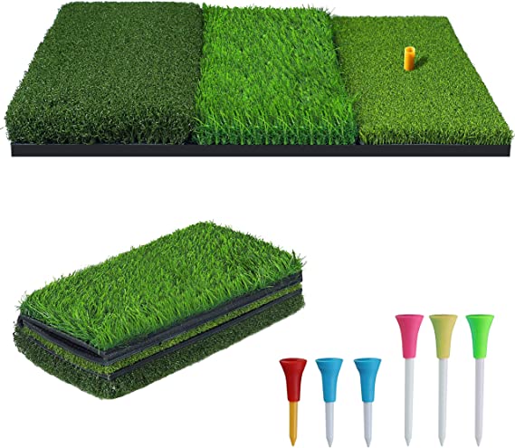 NEWCARE Golf Hitting Mat,3-in-1 Foldable Grass Mat- Practice Tri-Turf Chipping Mat Golf mat for Backyard,Portable Hitting Surfaces for Driving and Putting Golf Training