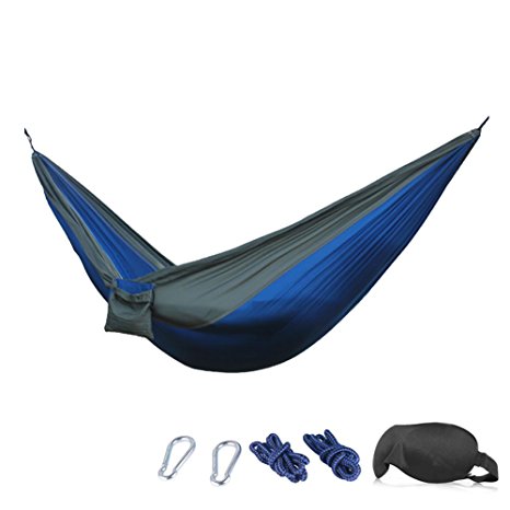 Camping Hammock - 210T Parachute Nylon Portable Heavy-Duty Camp Hammocks - Bundled with 3D Eye Mask,Ropes, Carabiners