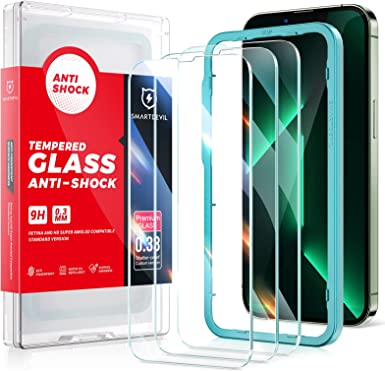 SmartDevil 3 Pack Screen Protector for iPhone 13 Pro Max 6.7", [Easy Installation Frame][10X Military Grade Shatterproof] HD Bubble Free Scratch Resistant Diamonds Tempered Glass Film - Case Friendly