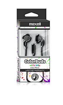 Maxell Color Buds Headphones with Microphone, Silver (199712)
