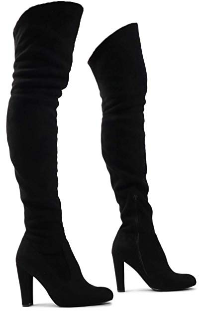 Women's Over The Knee Boots - Sexy Drawstring Stretchy Pull on - Comfortable Block Heel