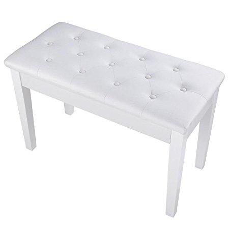 AW White 29x13x17" Piano Bench Dual PU Padded Keyboard Double Storage Seat Weight Capacity 264lbs