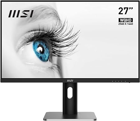 MSI Pro MP273QP, 27" Monitor, 2560 x 1440(QHD) IPS, 75Hz, TUV Certified Eyesight Protection, 1ms, Displayport, HDMI, Tilt, Swivel, Height, Pivot, Black