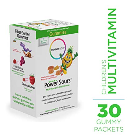 Rainbow Light - Power Sours Multivitamin & Mineral - Gummy Multivitamins with Key Nutrients, High Potency Vitamin C; Supports Nutrition and Immunity in Kids, Delicious Sour Fruit Flavors - 30-Pack Box