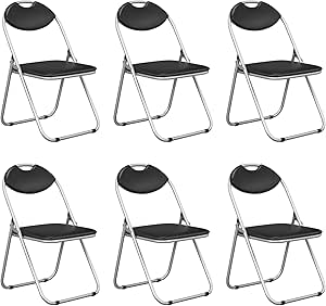 COSTWAY Lot de 6 Chaise Pliante en Métal, Chaise Visiteur Pliable Rembourré avec Poignée, Charge 115 kg, sans Assemblage, Noir