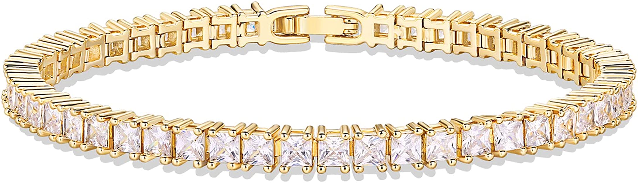 PAVOI 14K Gold Plated Princes Cut Cubic Zirconia Classic Tennis Bracelet | Gold Bracelets for Women | 3mm CZ, Size 6.5-7.5 Inch