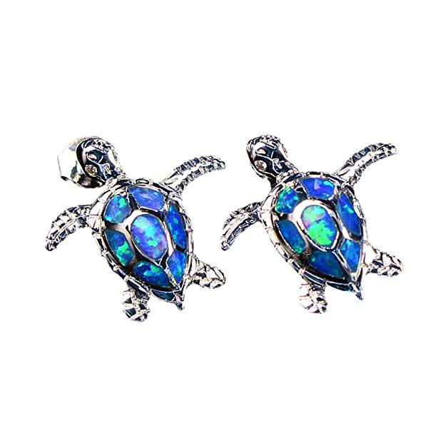 Hermosa Mom Gifts 925 Sterling Silver Sea Turtle Blue Opal Women Pendant Necklace Earrings