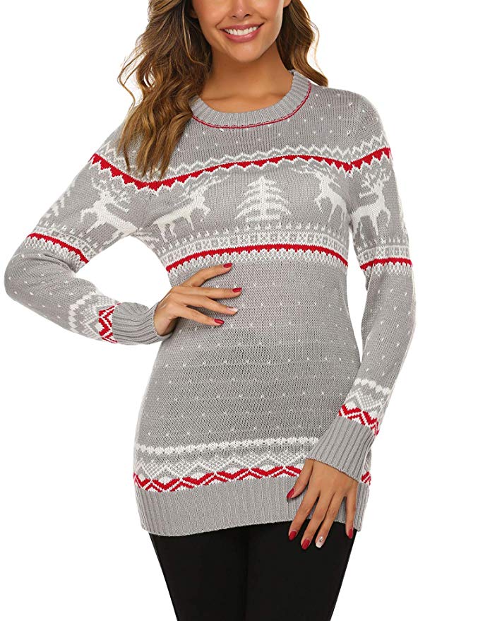 UNibelle Women's Ugly Christmas Sweater Patterns Reindeer Pullover Jumper,S-XXL