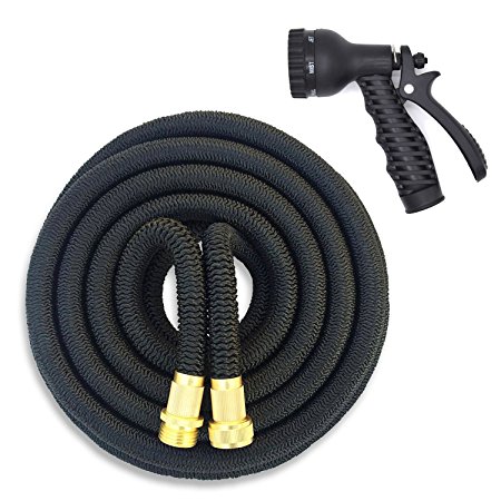HOMEE Expandable Garden Hose Heavy Duty 32-Ply 3 Layer Latex Rubber Light Weight Durable with 8- Water Pattern Spray Nozzle, 3/4- Inch by 50 Feet