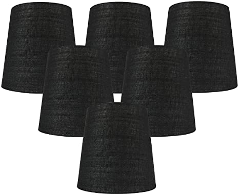 Meriville Set of 6 Black Linen Clip On Chandelier Lamp Shades, 4-inch by 5-inch by 5-inch