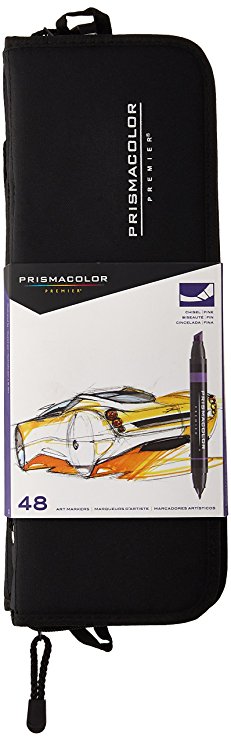 Prismacolor 98 Premier Double-Ended Art Markers, Fine and Chisel Tip, 48 Pack, with Carrying Case