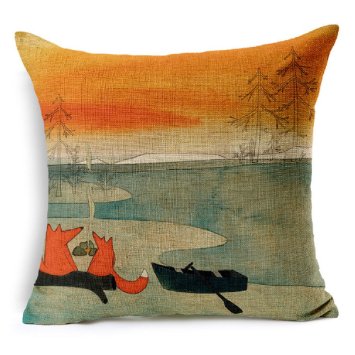 Decorative Animal Red Fox Thick Cotton Linen Throw Pillow Cover Car Cushion Pillowcase