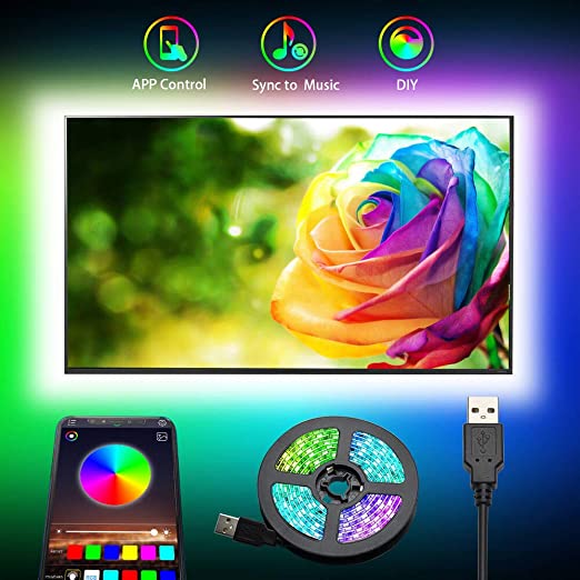 TV LED Backlights, Romwish 9.8ft LED Strip Lights with Bluetooth APP Control for 46-60 inch TV, 16 Million Colors, Music Sync Color Changing   Sensitive Mic   Timing Function, Adapter USB Powered