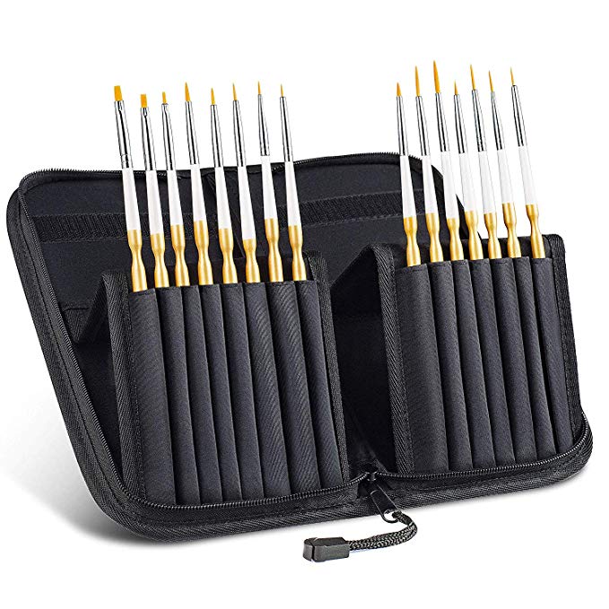 SIKIWIND Detail Paint Brush Set Professional Miniature Brushes Painting Kit with Pop-up Carrying Case for- Acrylic, Watercolor, Oil, Gouache, Models, Nail Painting (15 Pcs)