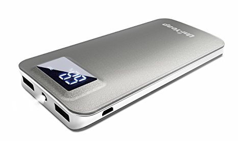Uni-Yeap UNI100 11000mAh External Battery Charger Portable Power Bank and Charger in Luxury Style and Leather Texture Shell with LCD for iPhone7 7Plus 6s 6 Plus, iPad, Samsung Galaxy and More (grey)