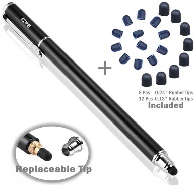 Bargains Depot [0.18-inch Small Tip Series] [New Version] 2-in-1 Stylus/Styli 5.5-inch L (1PCs )Bundle with 20Pcs Replacement Rubber Tips -Black