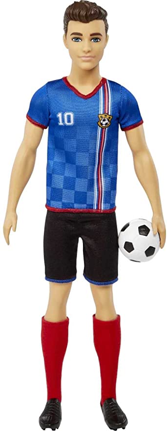 Ken Soccer Doll, Cropped Hair, Colorful #10 Uniform, Soccer Ball, Cleats, Tall Socks, Great Sports-Inspired Gift for Ages 3 and Up