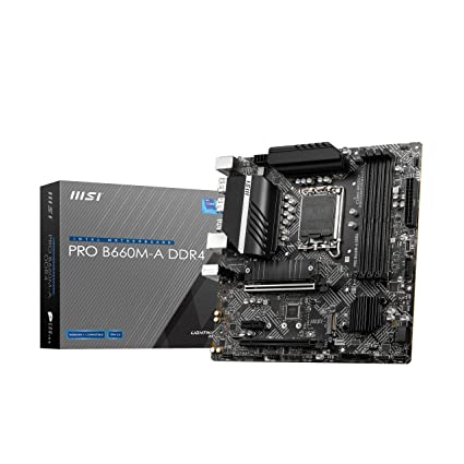 MSI PRO B660M-A DDR4 Motherboard, Micro-ATX - Supports Intel 12th Gen Core Processors, LGA 1700 - DDR4 Memory Boost 4800 MHz/OC, PCIe 4.0 & 3.0 x16 Slots, 2 x M.2 Gen4 Slots, 2.5G LAN, Black