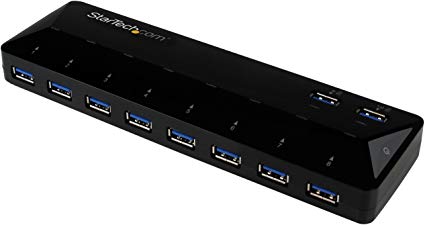 StarTech.com ST103008U2C 10 Port USB 3.0 Hub with Charge and Sync Ports, 2 x 1.5A Ports, Multi Port USB Hub and Fast Charging Station