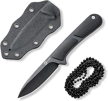 CIVIVI Mini Elementum Fixed Blade Knife with a Kydex Sheath and a Chain for EDC Neck Carry, Small Skeletonized Full Tang Knife with 2.24" Nitro-V Blade G10 Handle C23010-1