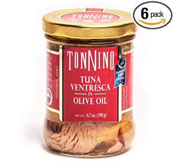 Tonnino - Gourmet - Low Calorie - Superior Taste - Gluten Free - Kosher - Yellowfin - Jarred Premium Tuna - Spring Water or Olive Oil 6.7 oz - Pack of 6