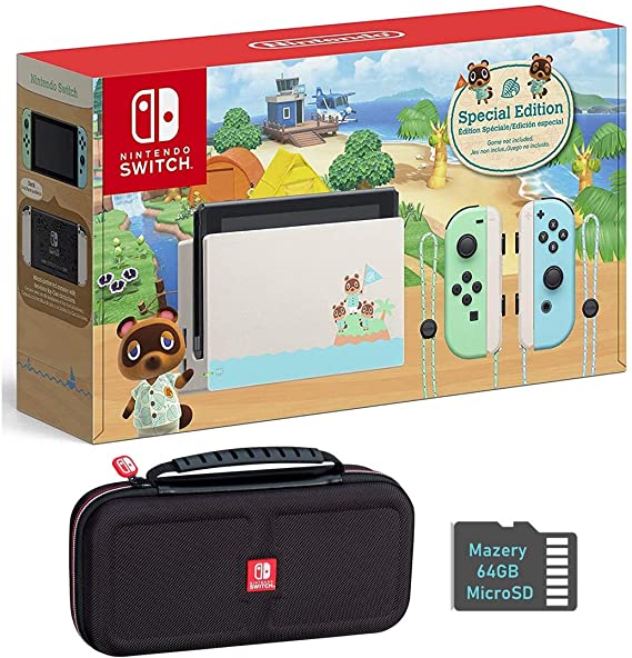 Nintendo Switch Bundle w/Case & SD Card: Nintendo Switch Animal Crossing New Horizons Edition 32GB Console, Mazery SD Card & Travel Case